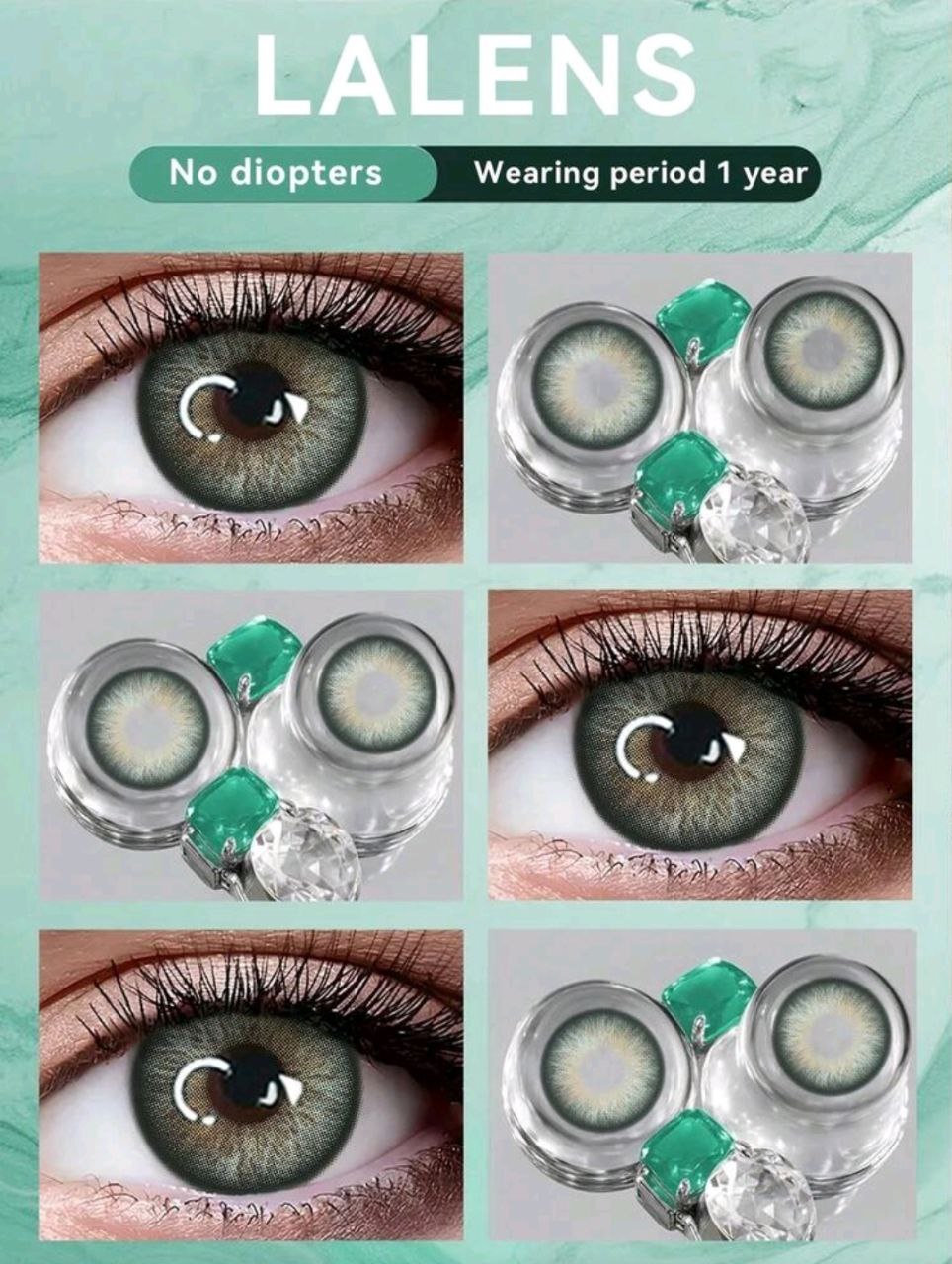 Lalens 1 Box (2 Pieces) 1 Year Disposable Crush Green Hazelnut Color Contact Lenses - Image 2