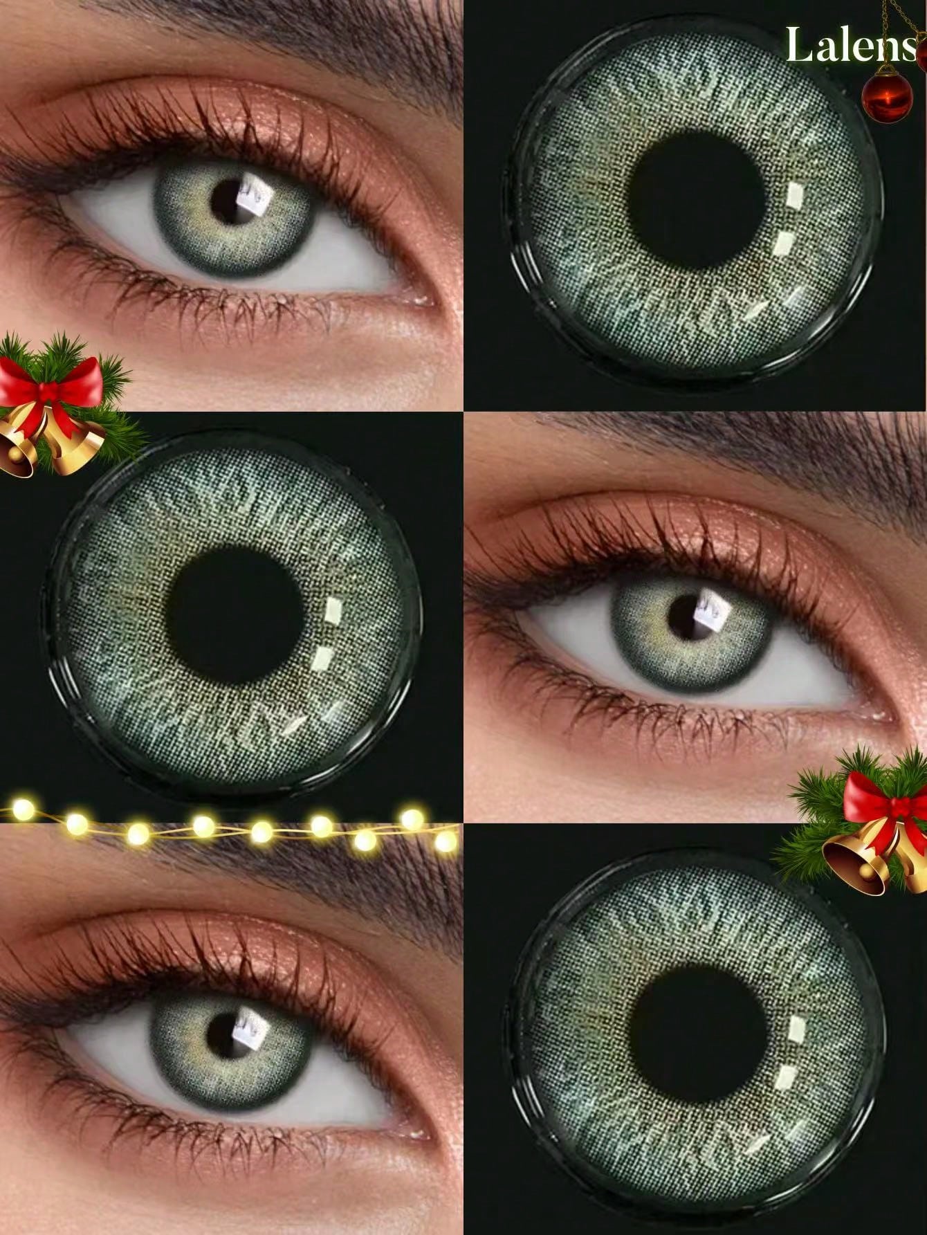 Lalens 1 Box (2 Pieces) 1 Year Disposable Crush Green Hazelnut Color Contact Lenses - Image 3