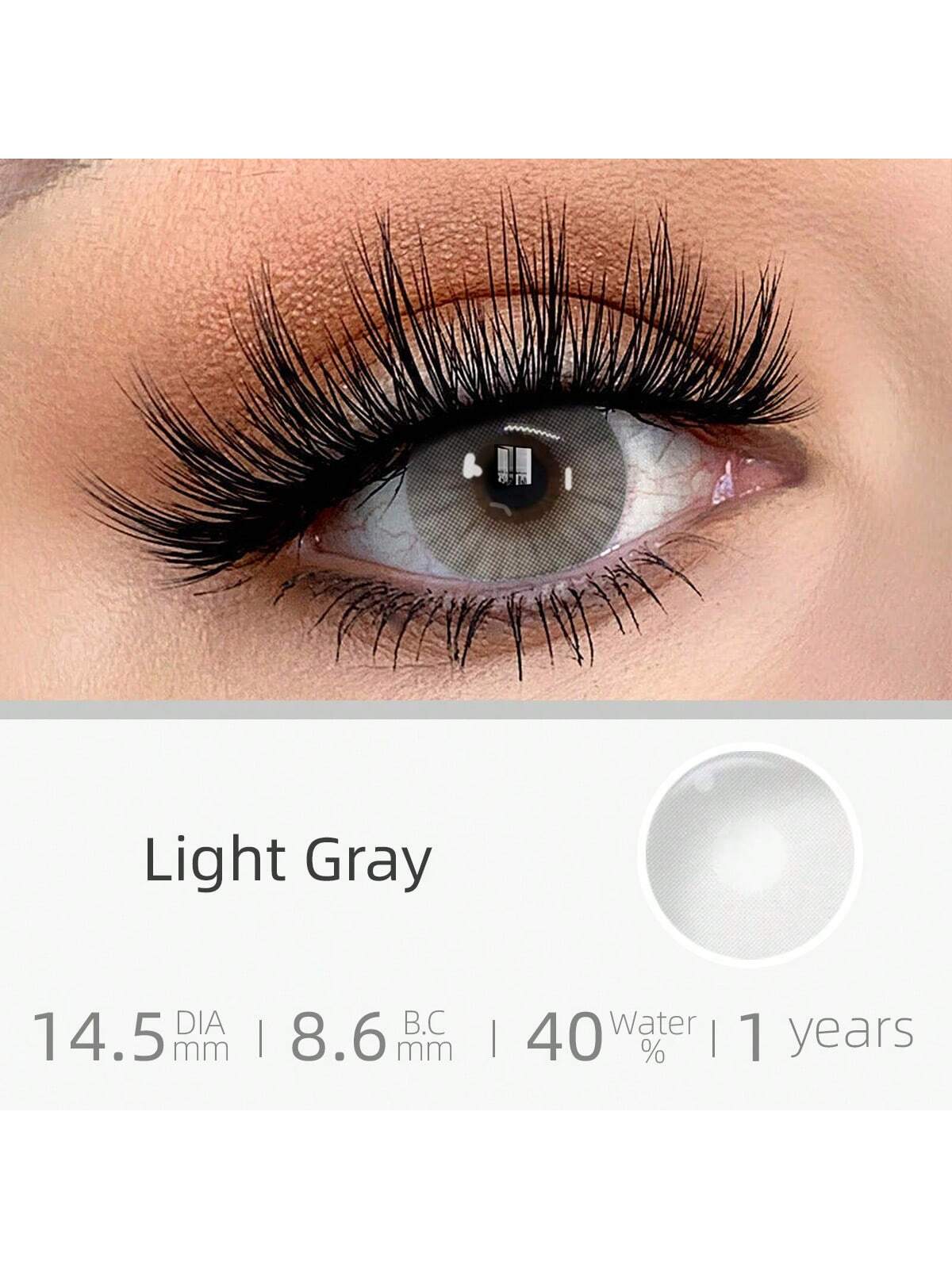 1 Pair Colorful Grey Cosmetic , Natural Vibrant Color, 14.5mm, Annual Disposable
