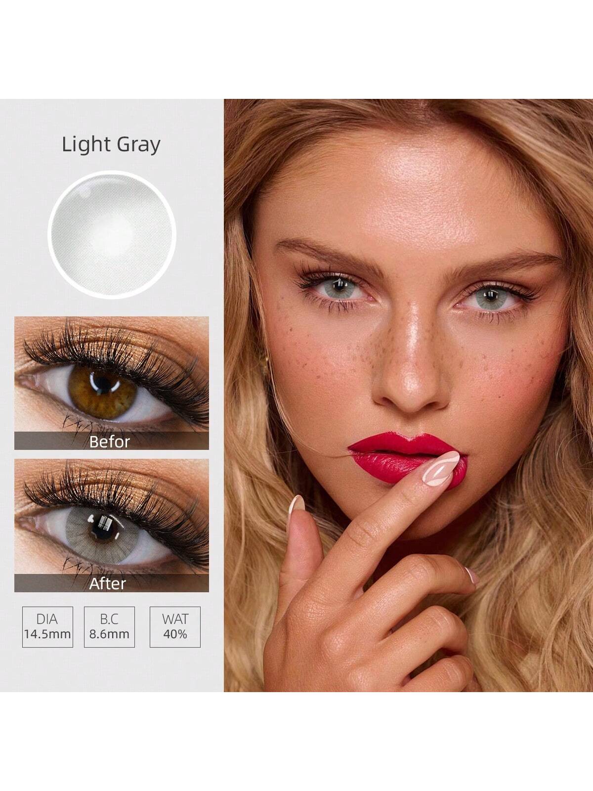 1 Pair Colorful Grey Cosmetic , Natural Vibrant Color, 14.5mm, Annual Disposable - Image 2