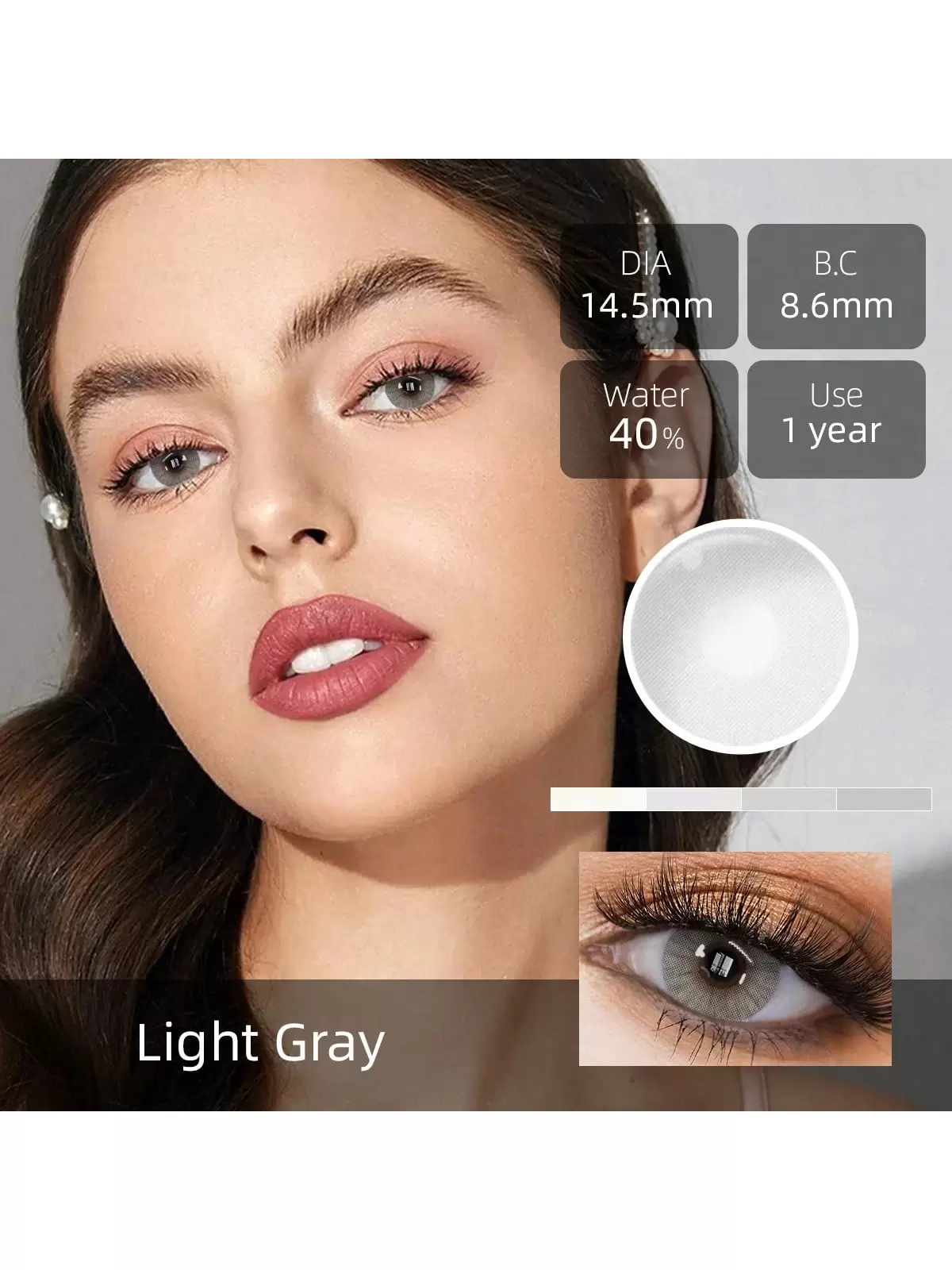 1 Pair Colorful Grey Cosmetic , Natural Vibrant Color, 14.5mm, Annual Disposable - Image 3