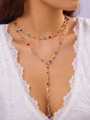 1pc Fashionable Colorful Tassel Necklace, Unique Y-Shaped Necklace