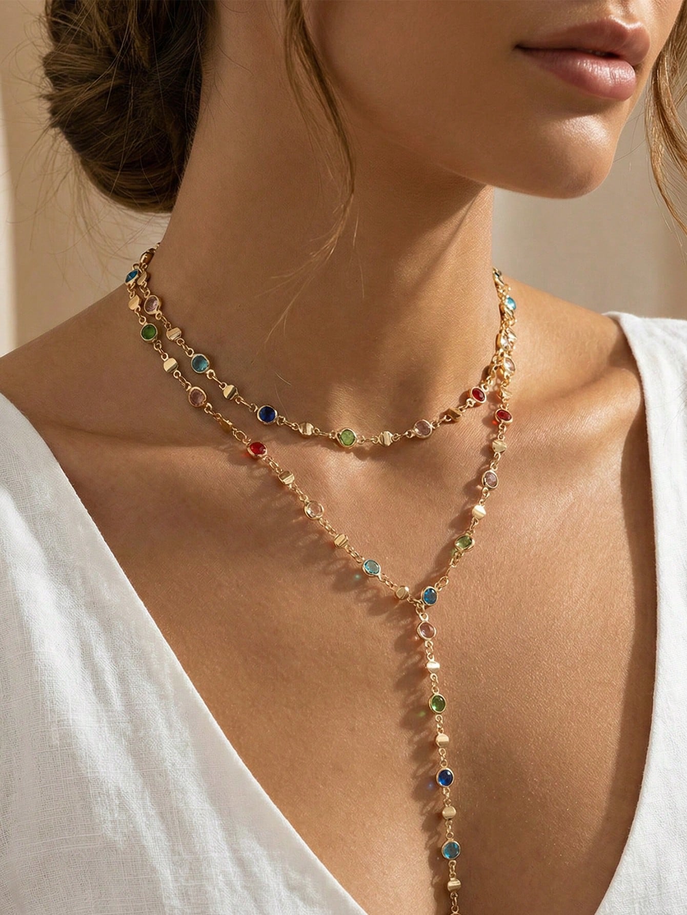 1pc Fashionable Colorful Tassel Necklace, Unique Y-Shaped Necklace - Image 2