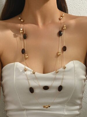 1pc Sexy Fashion European And American Middle Eastern Bohemian DIY Multi-Color Beaded Chain Necklace