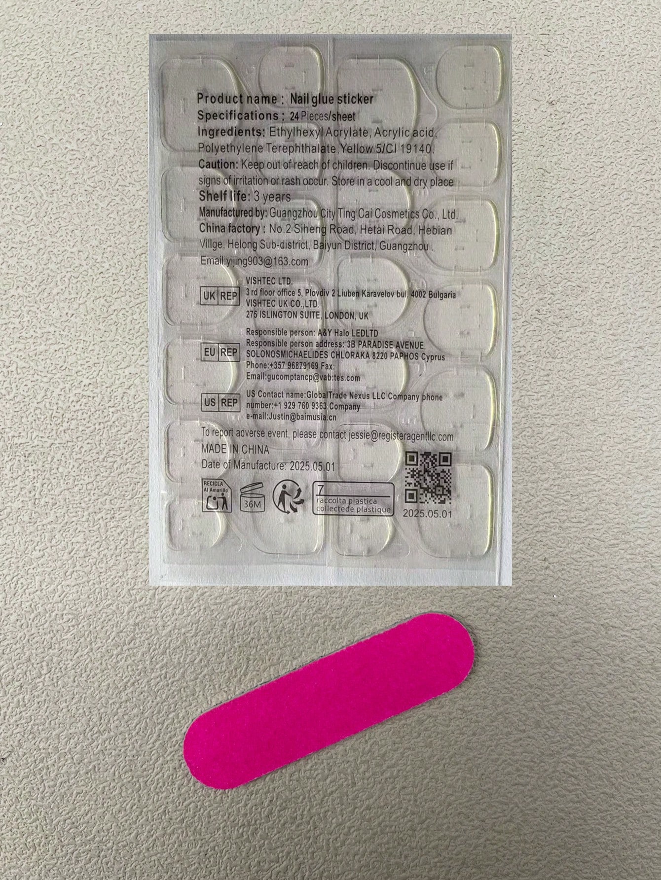 24pcs French Style Pink Cat Eye & Small Flower Design Artificial Nails With Rhinestones - Image 6