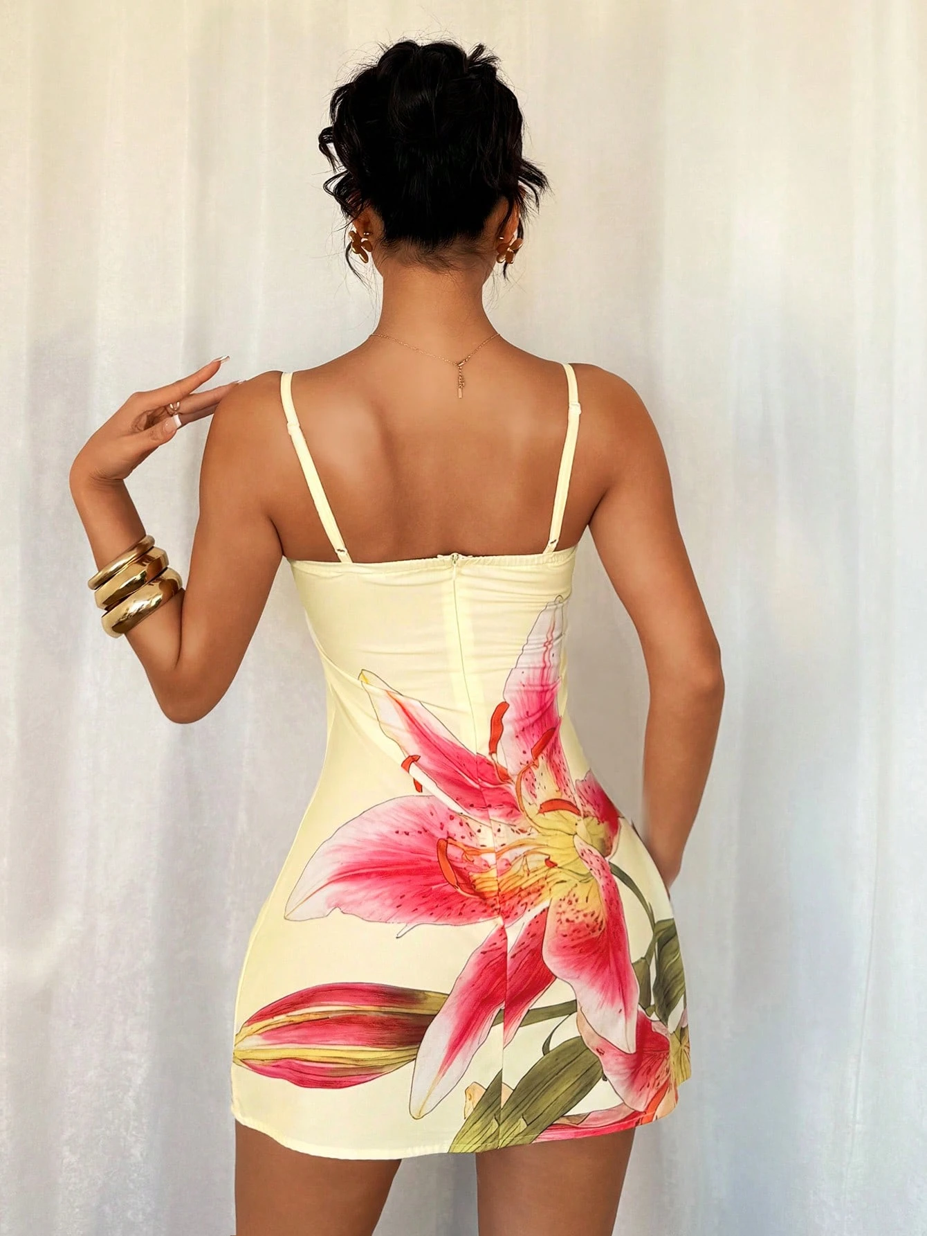 INAWLY Women Floral Print Fitted Cami Mini Dress For Vacation - Image 2