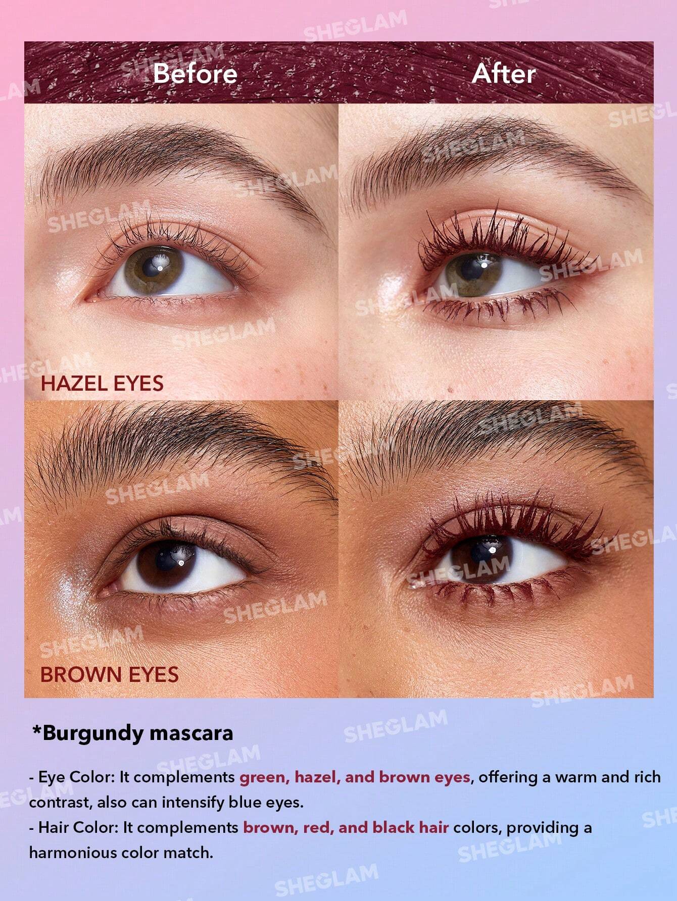 SHEGLAM All-In-One Volume & Length Mascara-Waterproof Burgundy - Image 2