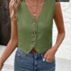 SHEIN LUNE Office Lady Fashionable Solid Color Camisole Vest Shirt Green Top