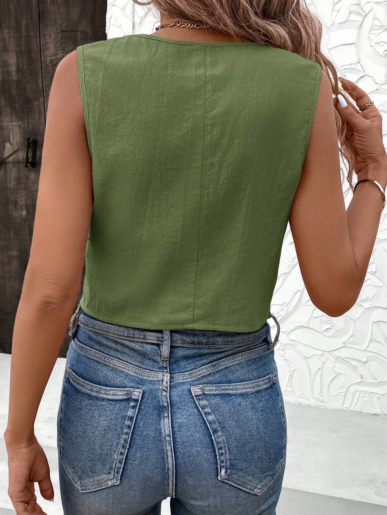SHEIN LUNE Office Lady Fashionable Solid Color Camisole Vest Shirt Green Top - Image 2