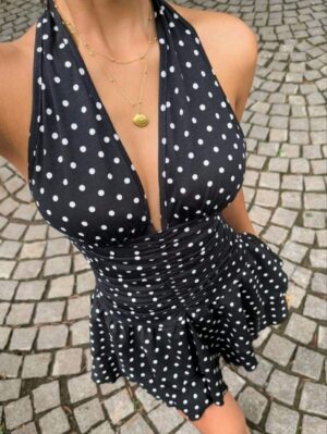 Sunnyshic Petite Black & White Polka Dot Knitted Patchwork Woven