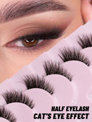 10 Pairs Half False Eyelashes Clear Band Cat Eye False Eyelashes Short Soft 3D Faux Mink