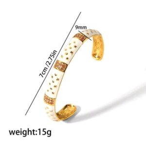 18K Gold Stainless Steel Adjustable Cuff Bracelet With Pink & Evil Eye Design, Vintage Style