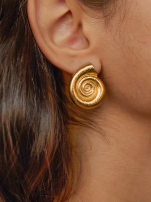1pair 18k Gold Plated Stainless Steel Spiral Earrings With Matching Ring For Women