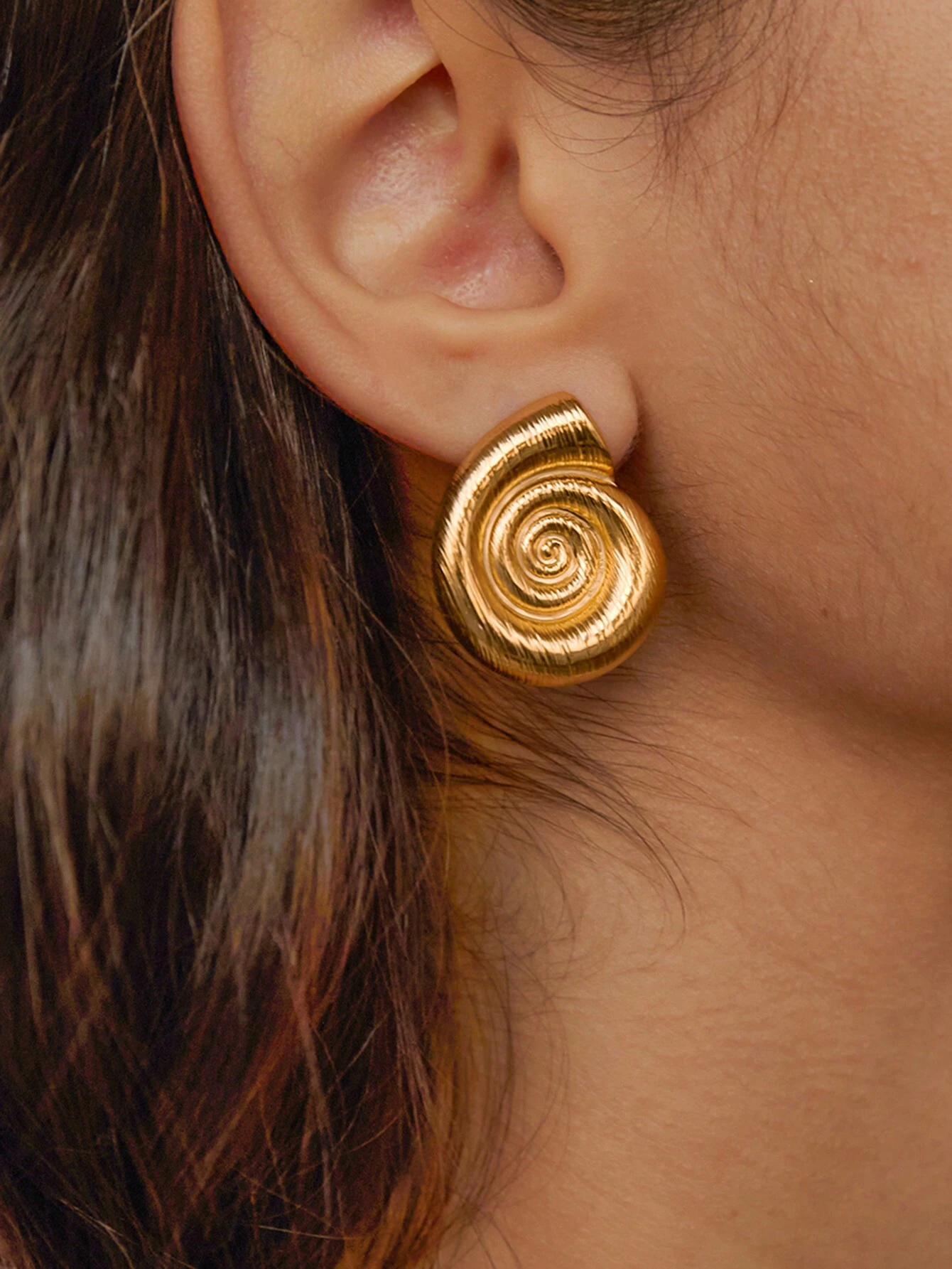 1pair 18k Gold Plated Stainless Steel Spiral Earrings With Matching Ring For Women