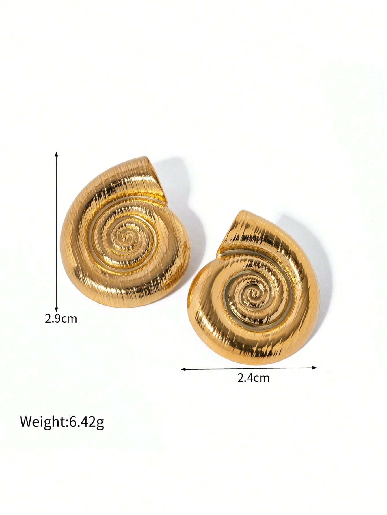1pair 18k Gold Plated Stainless Steel Spiral Earrings With Matching Ring For Women - Image 2