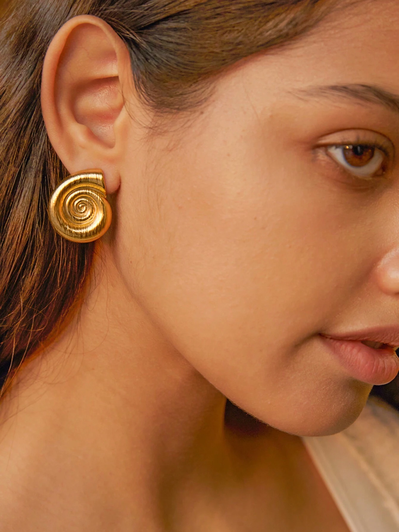 1pair 18k Gold Plated Stainless Steel Spiral Earrings With Matching Ring For Women - Image 3