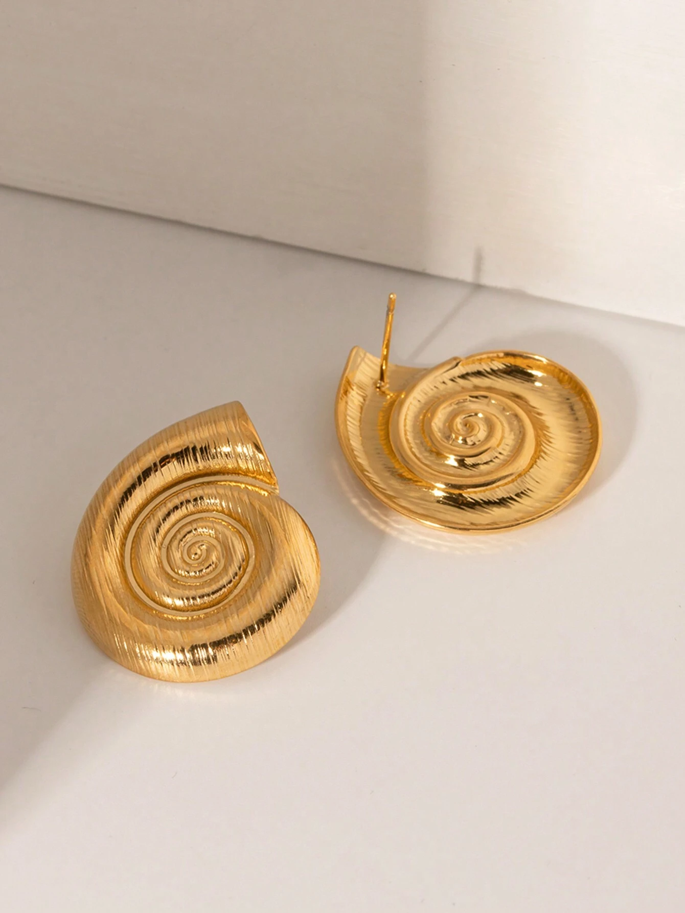 1pair 18k Gold Plated Stainless Steel Spiral Earrings With Matching Ring For Women - Image 4
