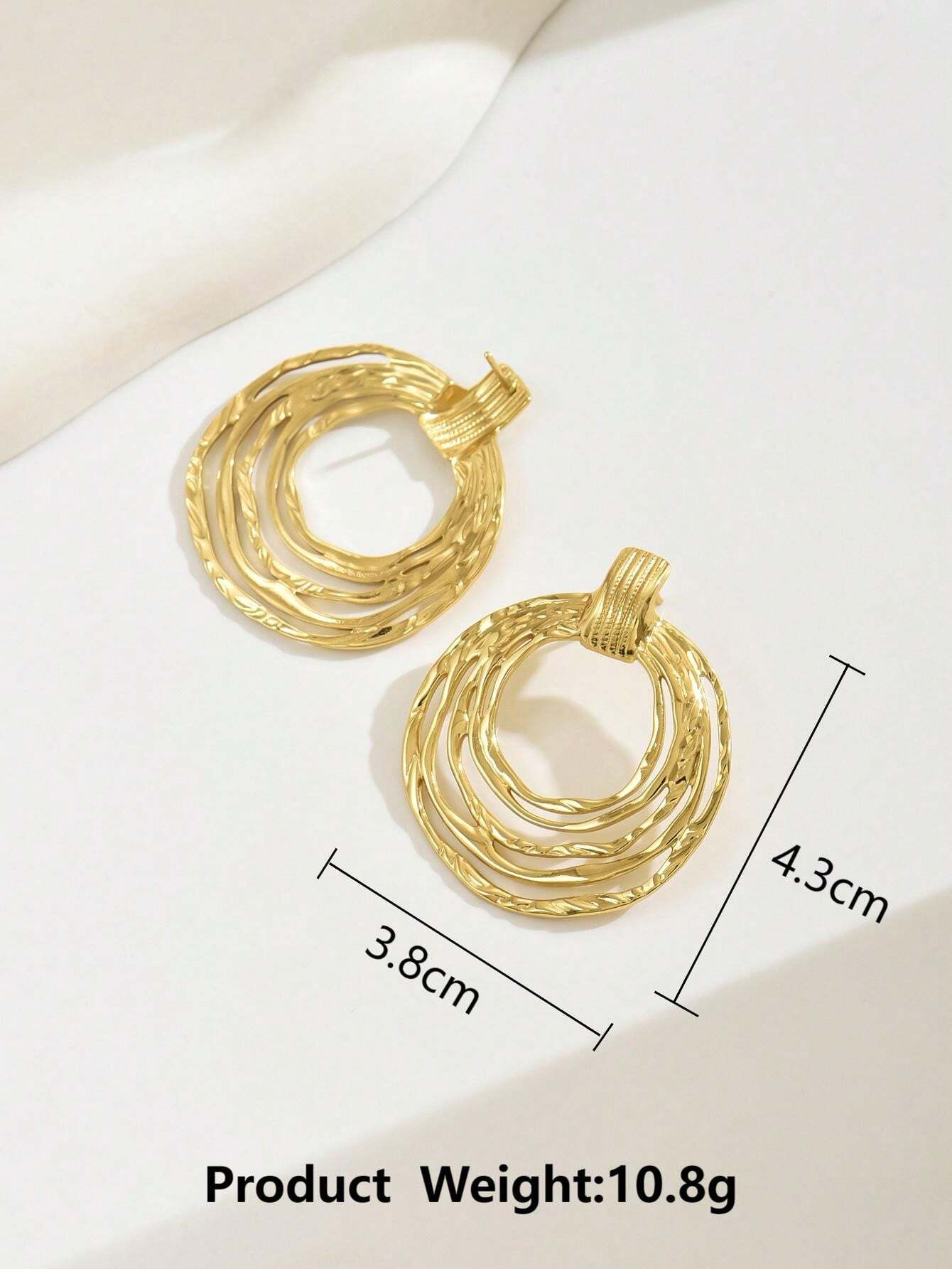 1pair Fashionable Stainless Steel 3-Hoop Circle Stud Earrings - Image 4
