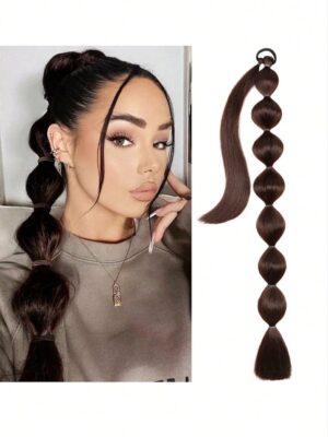 1pc Black Long Bubble Ponytail Wig, For Women, 28 Inch