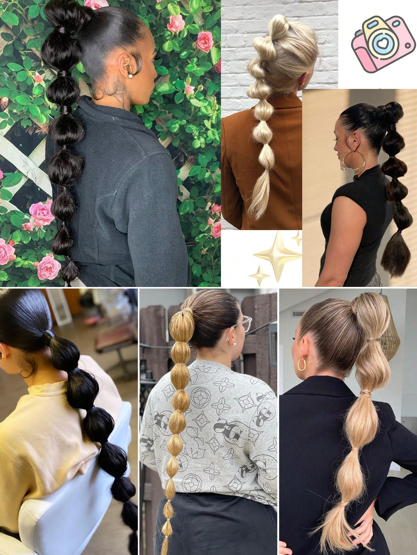 1pc Black Long Bubble Ponytail Wig, For Women, 28 Inch - Image 6