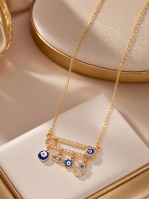 1pc Plated Gold Pendant Necklace, Middle Eastern Arabic Women Necklace