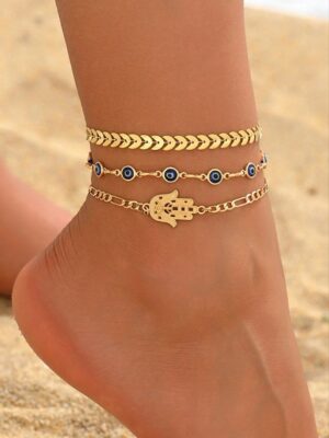 3pcs/Set Mysterious Metal Alloy Buddha's Hand Decor Anklet