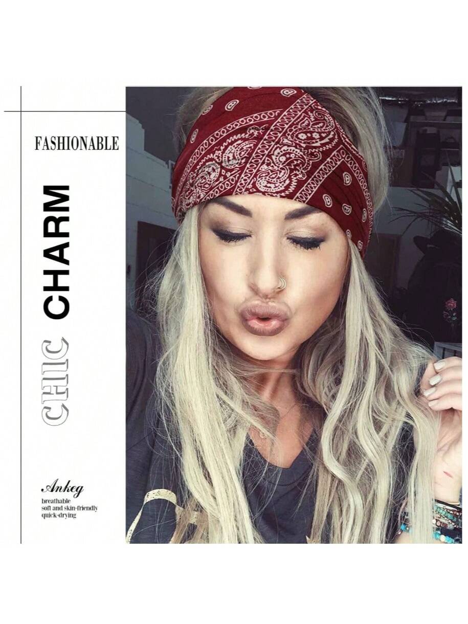 4pcs Vintage Paisley Pattern Headbands For Women, Colorful Bandana Style Sports Sweatbands - Image 2