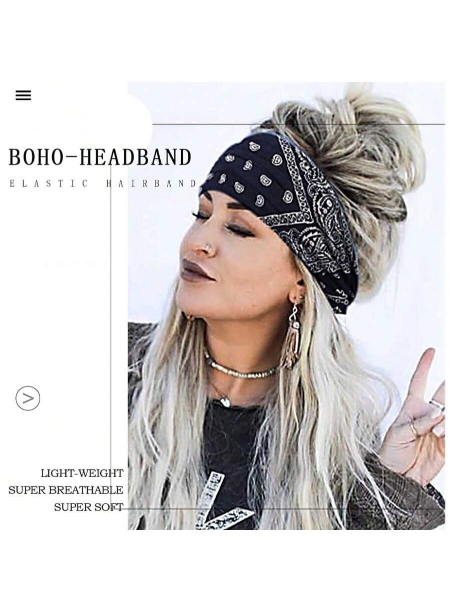 4pcs Vintage Paisley Pattern Headbands For Women, Colorful Bandana Style Sports Sweatbands - Image 3