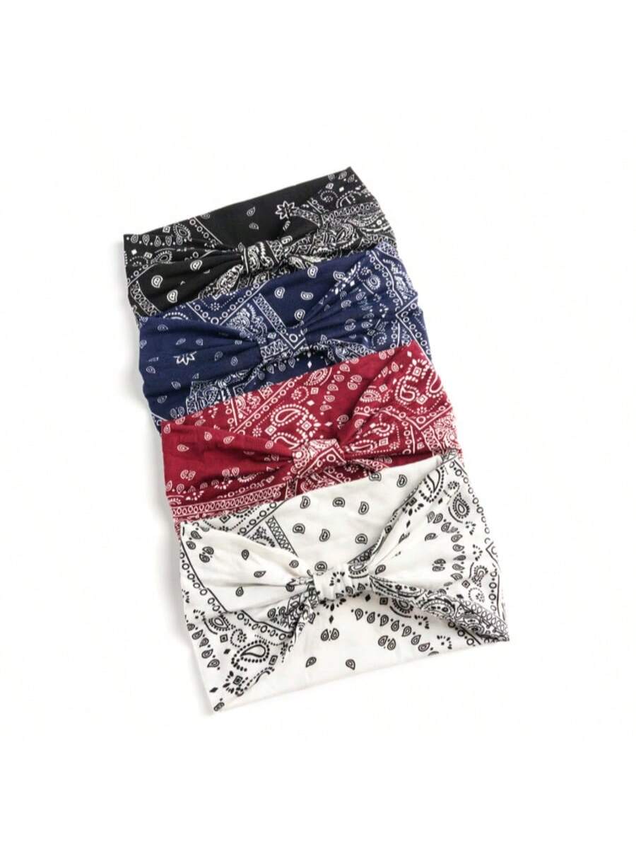 4pcs Vintage Paisley Pattern Headbands For Women, Colorful Bandana Style Sports Sweatbands - Image 5