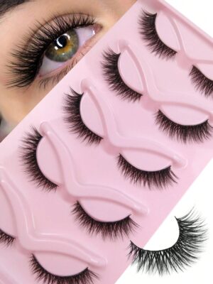 5 Pairs False Eyelashes Striped Fluffy Cat Eye Lashes, C Curl Natural Look