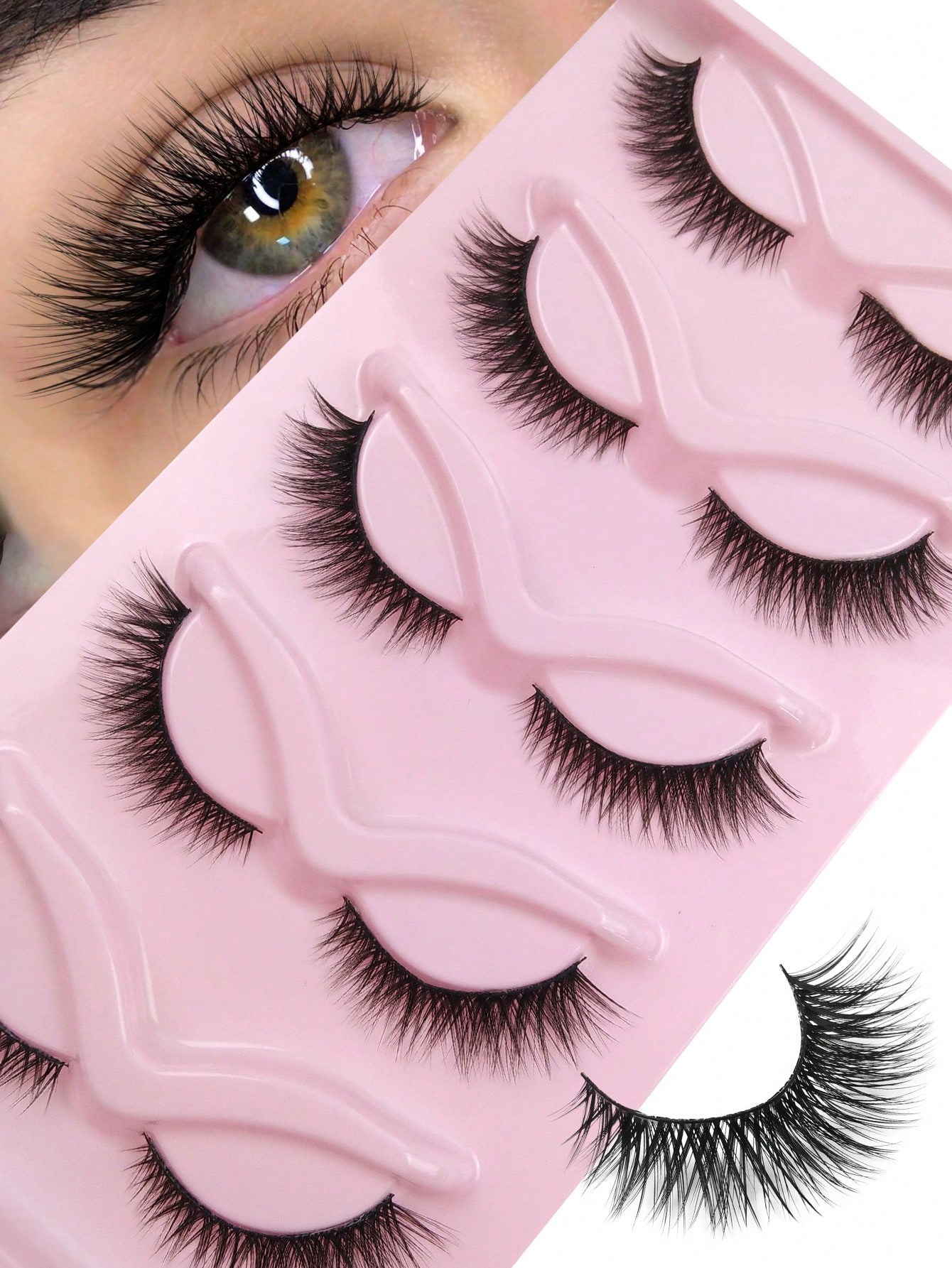 5 Pairs False Eyelashes Striped Fluffy Cat Eye Lashes, C Curl Natural Look