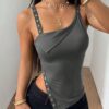 SHEIN HypeZone Women's Solid Color Metal Grommet Asymmetric Neckline Casual Camisole