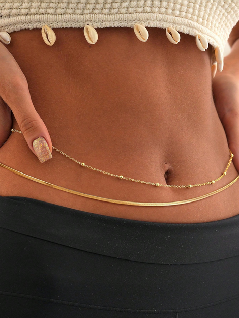 14K Gold/Silver Plated Women's Waist Chain, Multi-Layer Belly Chain Waist Bead Chain Waterproof Snake - Image 2