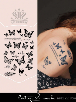 1pc Butterfly Heartbeat Phrase Tattoo Sticker 7-14 Days Waterproof
