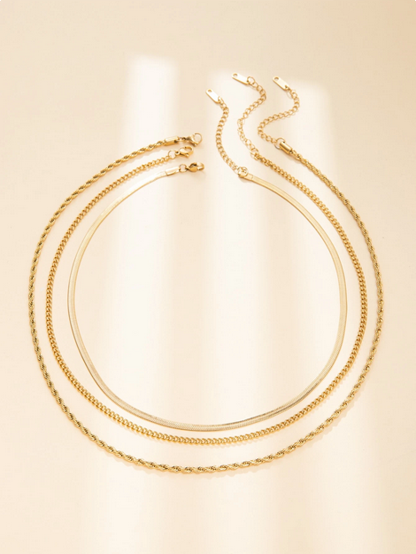 3pcs Stainless Steel Fashion Women's Herringbone Necklace Delicate Platinum Necklace - Image 3