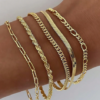 5pcs 14K Gold Plated Stainless Steel Fashion Braided Chain Snake Chain Pearl Chain Bracelets