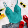 Soleia Spaghetti Strap V-Neck Red Knit Crisscross Backless Camisole Women Clothes